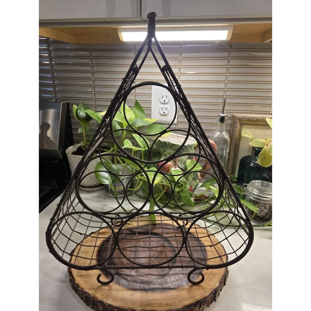 VTG Brown Metal Triangle Countertop Wine Rack Holder for 6 Bottles